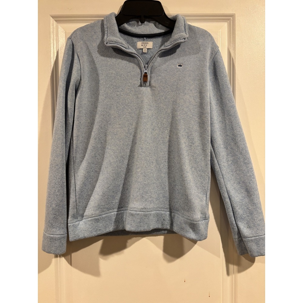 Crown & Ivy Kids Light Blue Heathered Quarter Zip Pullover Sweater Size M